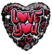 Love You Heart Graffiti (requires heat-sealing) 9″ Foil Balloons by Convergram from Instaballoons