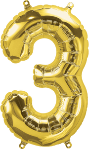 Northstar Mylar & Foil Gold Number 3 (Three) 16" Balloon