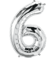 Silver Number 6 (Six) 34" Balloon