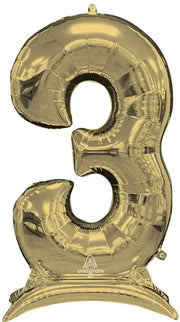 Number 3 White Gold Standing 50″ Foil Balloon by Anagram from Instaballoons