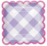 Pastel Gingham Paper Square Plates 7″ by Unique from Instaballoons