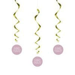 Hanging Swirl Decorations - Pink Hearts Baby Shower (3ct) - Unique