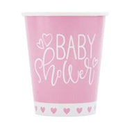 9oz Paper Cups - Pink Hearts Baby Shower (8ct) - Unique