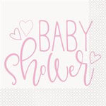 6.5" Luncheon Napkins - Pink Hearts Baby Shower (16ct) - Unique