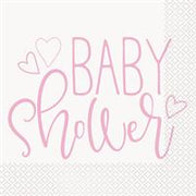 6.5" Luncheon Napkins - Pink Hearts Baby Shower (16ct) - Unique