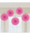 Pink Mini Hanging Fans 5ct - Amscan