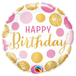 Birthday Pink & Gold Dots 18″ Balloon