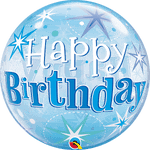 Qualatex Happy Birthday Blue Starburst Sparkle 22″ Bubble Balloon