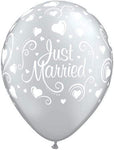 Just Married Hearts Silver 11″ Latex Balloons (50)