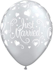 Just Married Hearts Silver 11″ Latex Balloons (50)