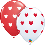 Qualatex Latex Big Hearts Red & White 11″ Latex Balloons (50 Count)