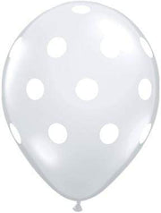 Qualatex Latex Diamond Clear with White Big Polka Dots 11″ Latex Balloons (50)