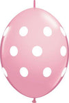 Qualatex Latex Pink with White Polka Dots 12″ QuickLink Balloons (50)
