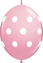 Qualatex Latex Pink with White Polka Dots 12″ QuickLink Balloons (50)