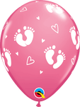 Qualatex Latex Rose Pink Baby Footprints & Hearts 11″ Latex Balloons (50)