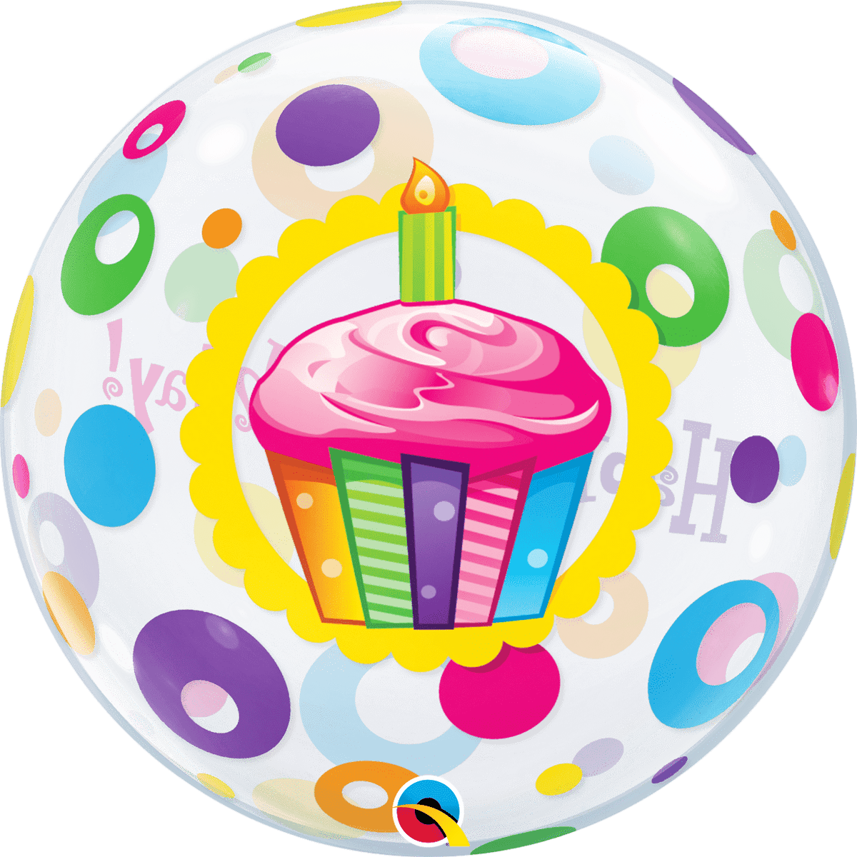 Qualatex Mylar & Foil 22" Birthday Cupcake & Dots Bubble Balloon