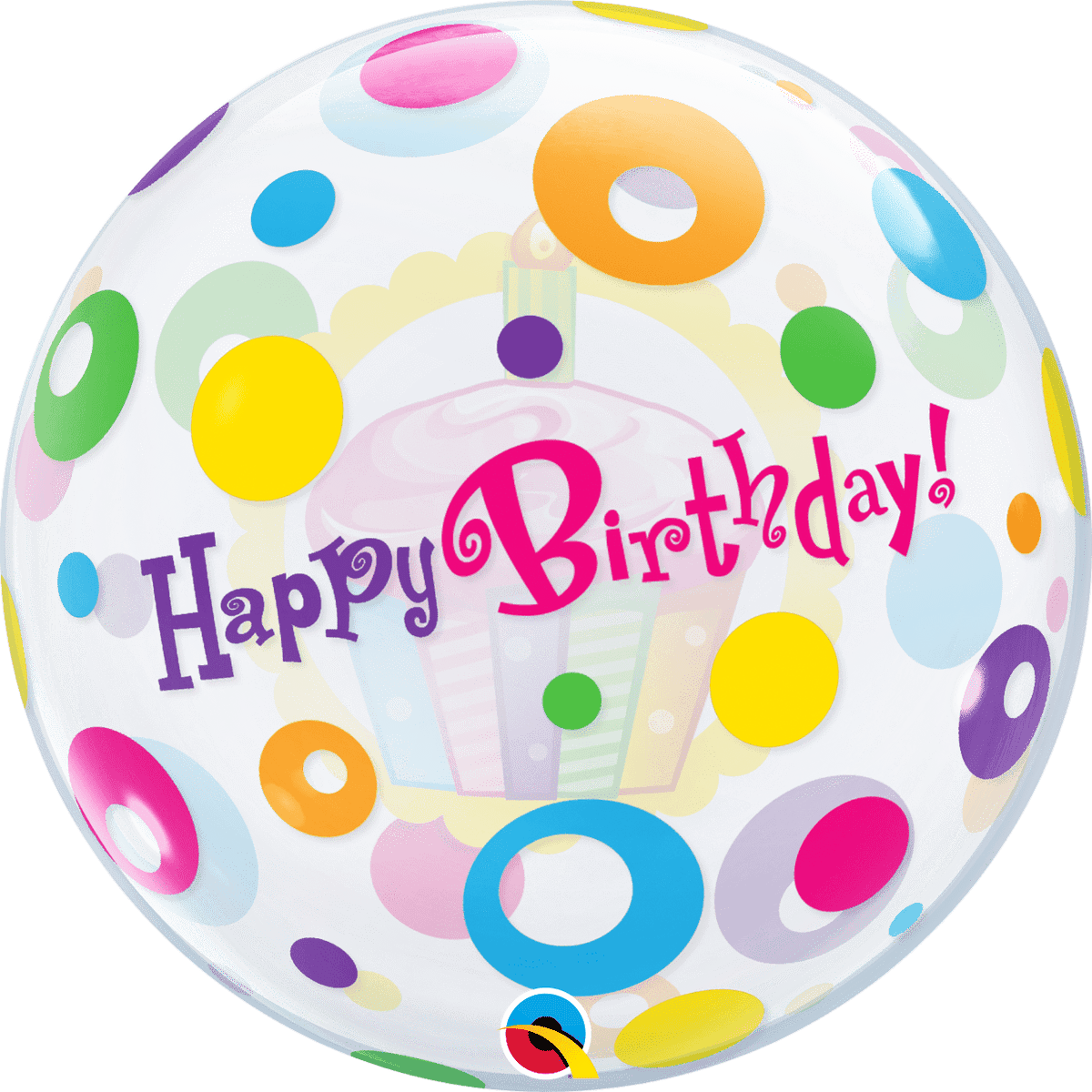Qualatex Mylar & Foil 22" Birthday Cupcake & Dots Bubble Balloon
