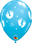 Qualatex Robin's Egg Blue Baby Footprints & Hearts 11″ Latex Balloons (50)