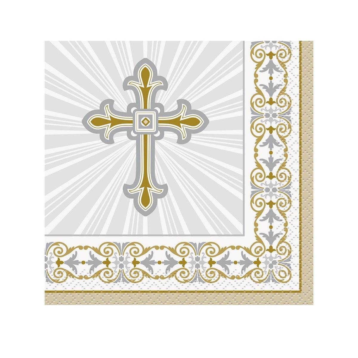 5" Beverage Napkins - Radiant Cross Gold and Silver (16ct) - Unique