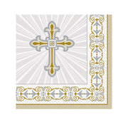5" Beverage Napkins - Radiant Cross Gold and Silver (16ct) - Unique