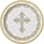 9" Paper Plates - Radiant Cross Religious Gold & Silver (8ct) - Unique