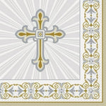 6.5" Luncheon Napkin - Radiant Cross Silver & Gold (16ct) - Unique