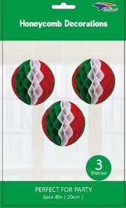 Red White Green Honeycomb Balls 8″ by SoNice from Instaballoons