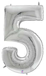 Silver Number 5 53″ Foil Balloon by Betallic from Instaballoons