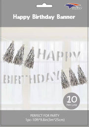 SoNice Happy Birthday Silver Tassel Banner