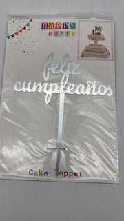 SoNice Party Supplies Feliz Cumpleanos Cake Topper Silver