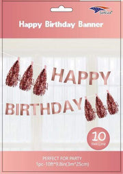 SoNice Party Supplies Rose Gold Happy Birthday Banner with Tassels