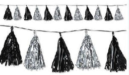 8' Tassel Garland - Black and Silver Metallic - The Beistle Company