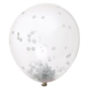 Clear Latex Balloons with Silver Confetti — 12″ Latex (pack of 6)