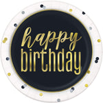 Unique Metallic Happy Birthday Round Dinner Plates 9″ (8 count)