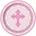 Unique Mylar & Foil Pink Red Cross Plates 7″ (8 count)