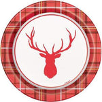 Unique Partly Supplies Plaid Deer Christmas Plates 7″ (8 count)