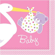 Unique Party Supplies Baby Girl Stork Small Napkin (16 count)