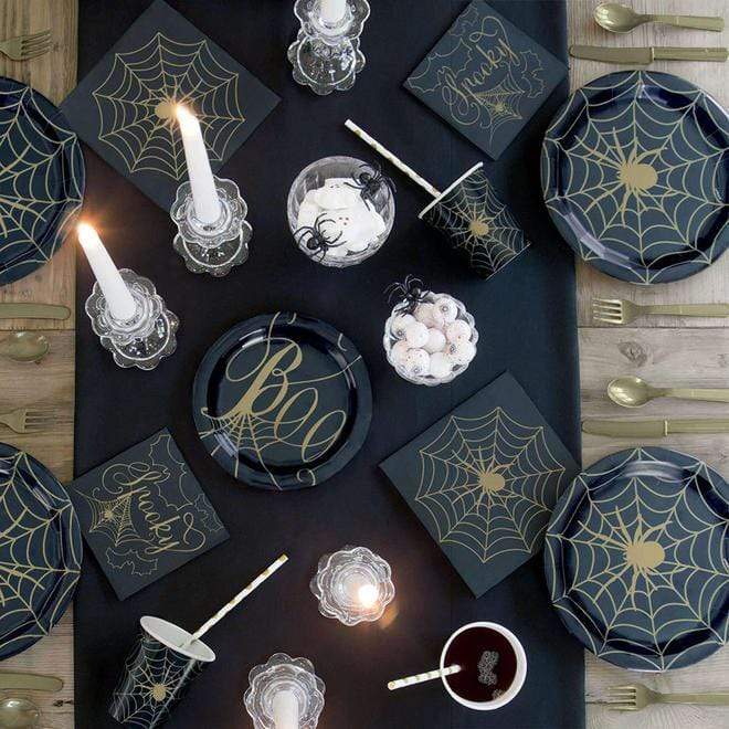 Unique Party Supplies Black & Gold Spider Web 9oz Paper Cups (8 count)