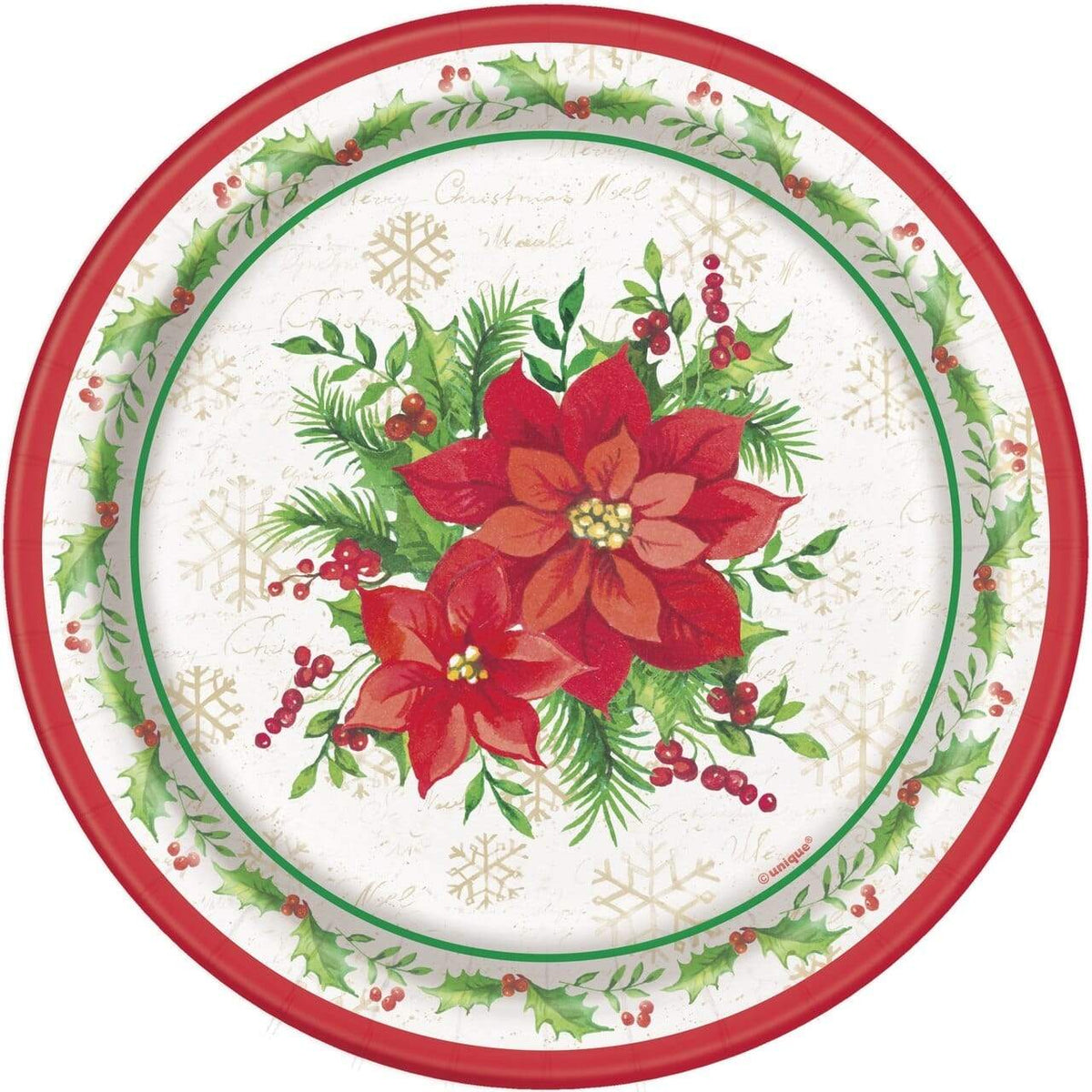 Unique Party Supplies Festive Poinsettia Christmas Plates 7″ (8 count)