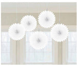White Mini Hanging Fans 5ct - Amscan